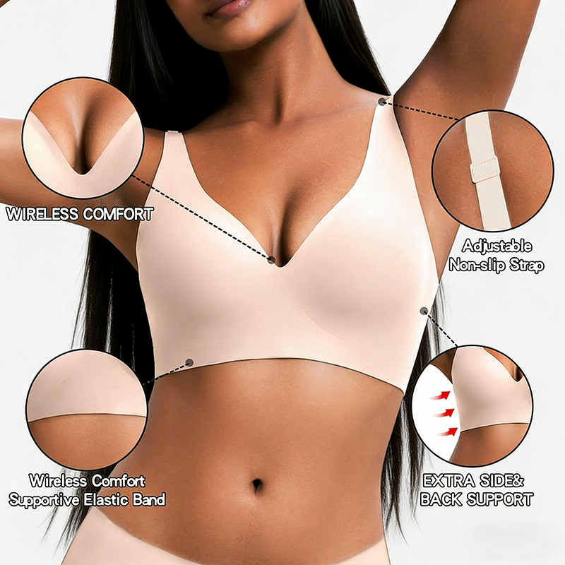 🎅🎄Christmas Sale Day! NESLEMY Women’s Wireless Deep V Seamless Push-Up Bralette — Ultra-Comfortable T-Shirt Bra